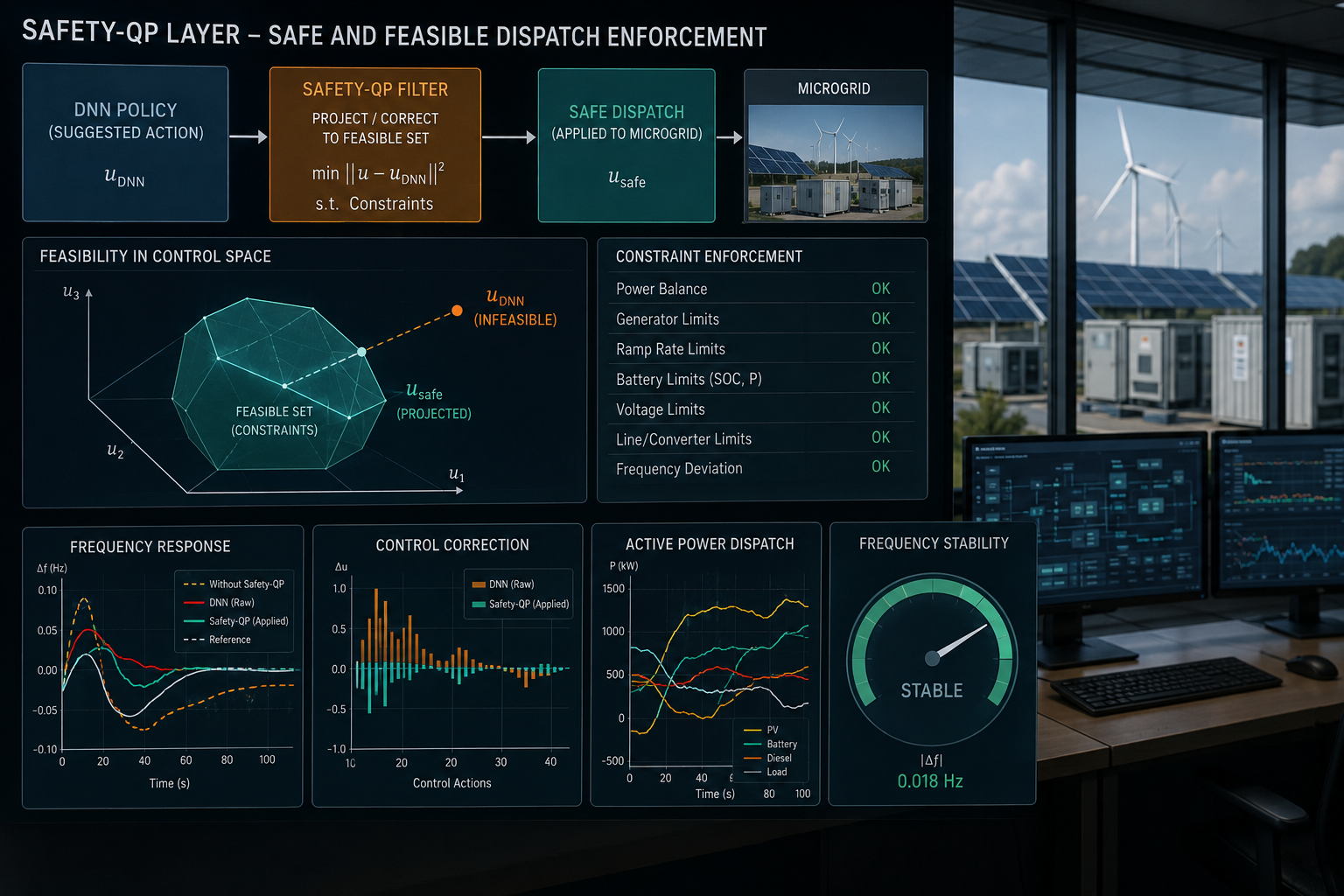 Frequency Restoration in Islanded Microgrids Using Oracle-QP, a DNN, and a Fast Analytical Safety Filter